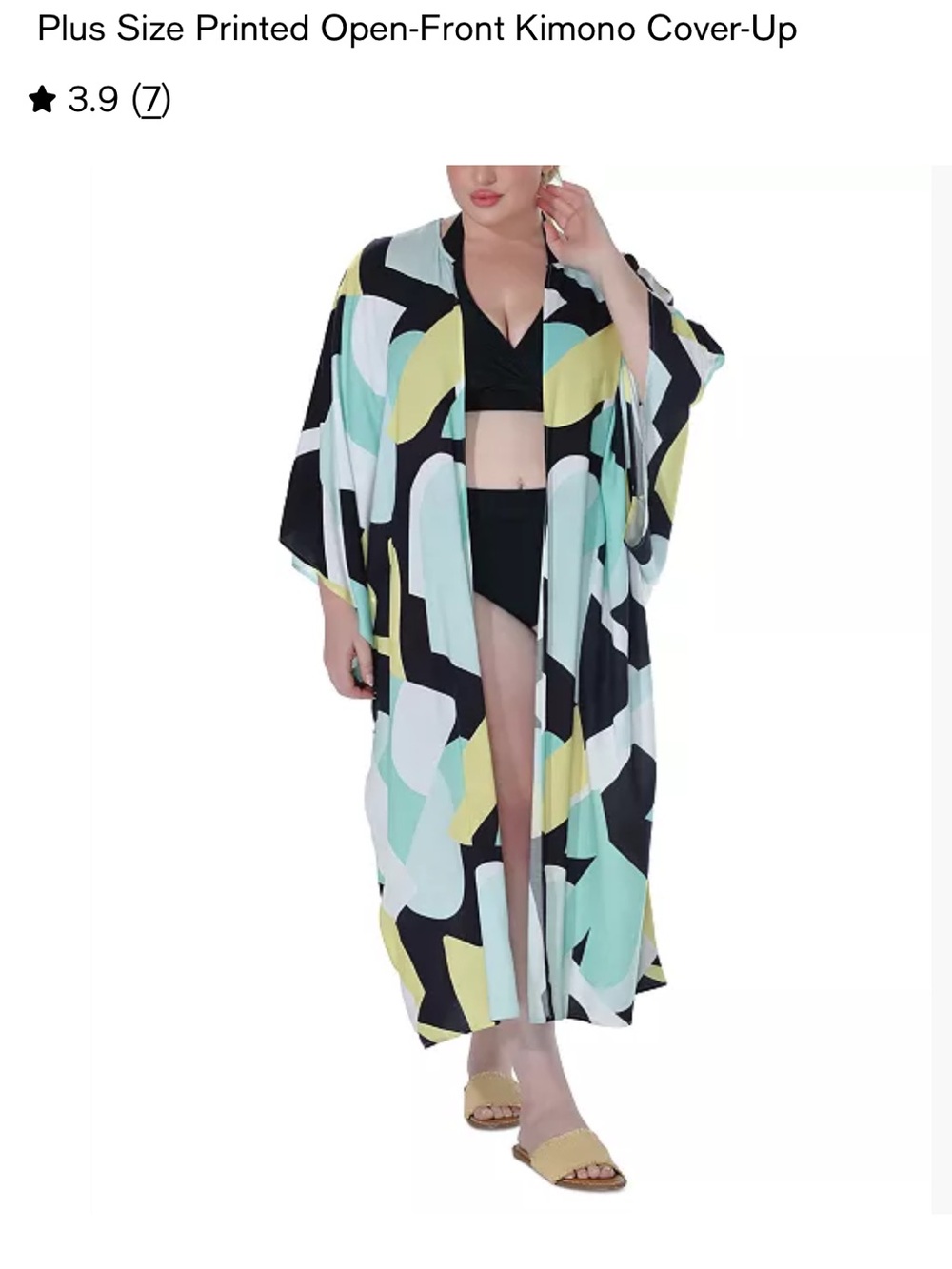 Raviya Plus Size Printed Kimono Black, Mint Yellow Cruise Vacation Beach 1x